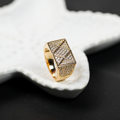 Aanura Gold-Plated Geometric Crystal Ring For Men's