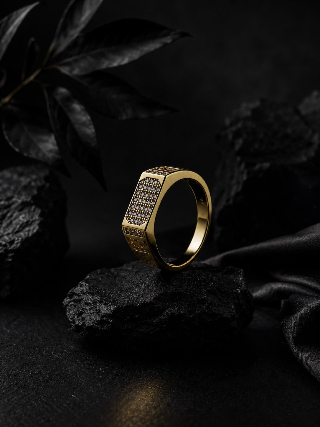 18K Gold CZ Rectangular Anti-Tarnish Waterproof Ring