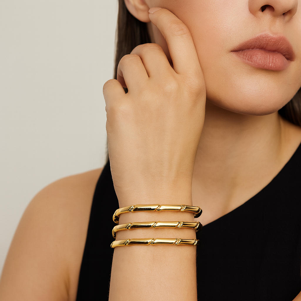 Aanura Triple Bamboo Gold Cuff Bracelet
