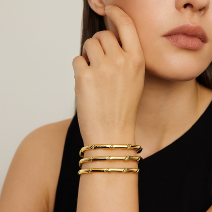 Aanura Triple Bamboo Gold Cuff Bracelet