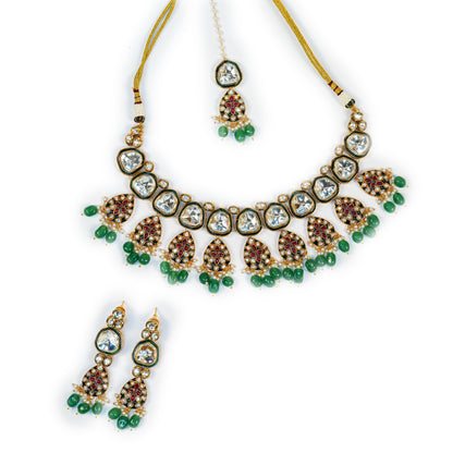 Aanura Gold Traditional Necklace Set With Earrings