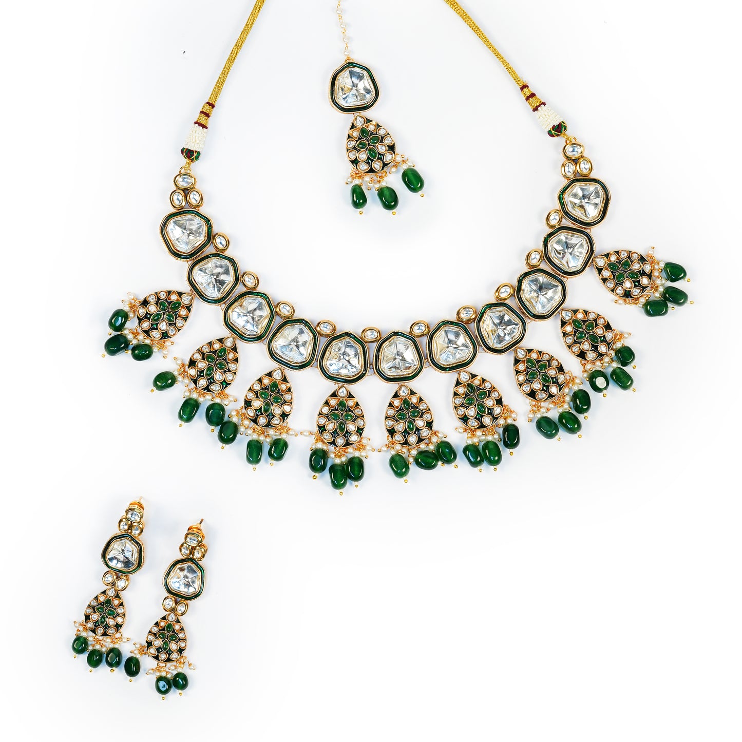 Aanura Gold Traditional Necklace Set With Earrings