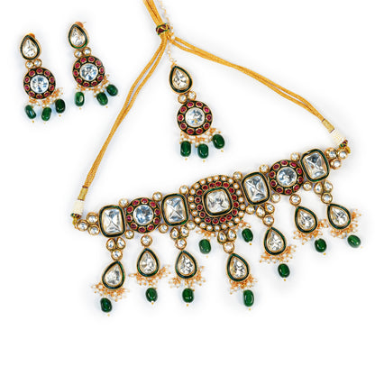 Aanura Gold Plated Traditional Necklace & Earring Set