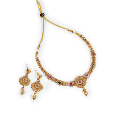 Aanura Gold Plated Sunburst Necklace Set