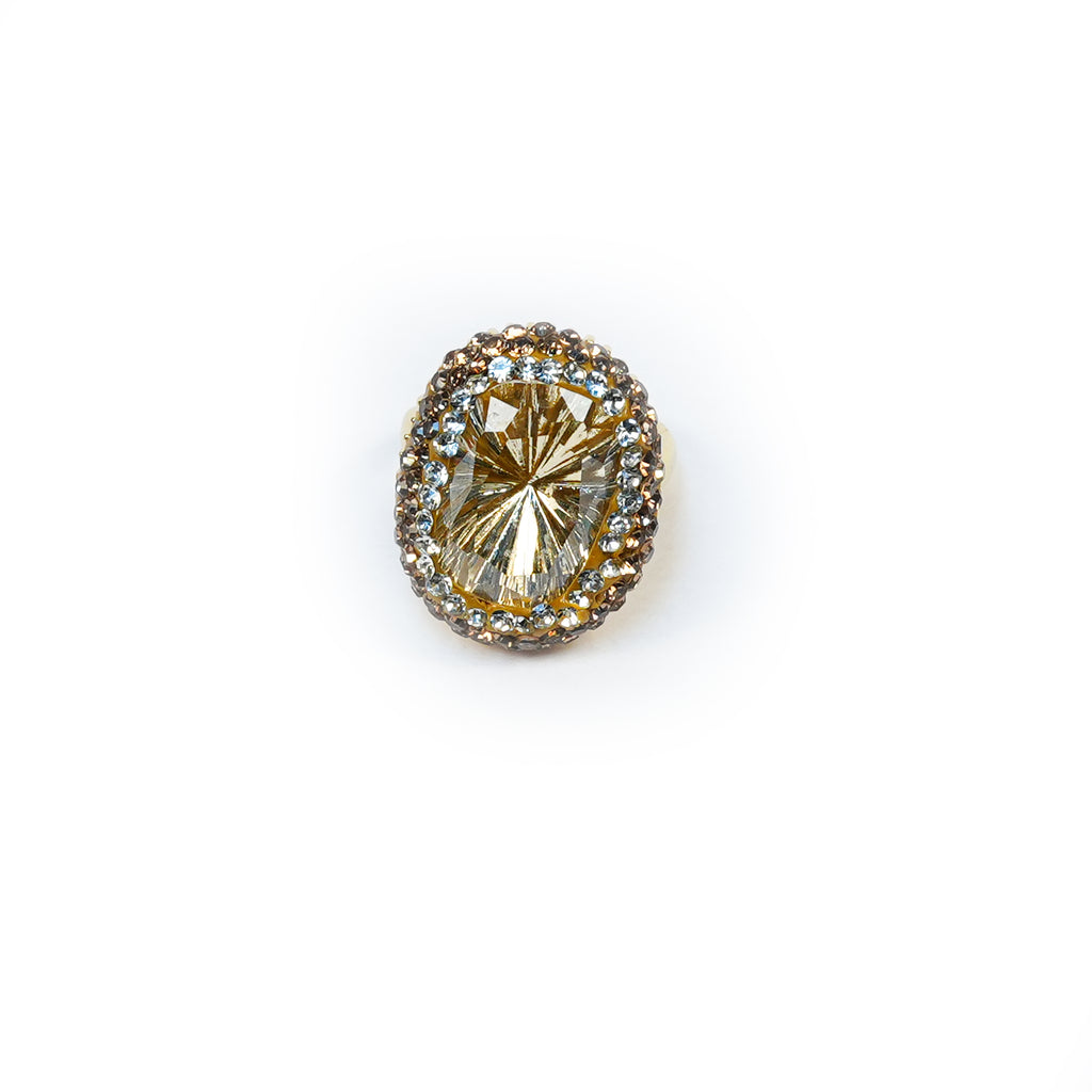 18K Gold Plated Crystal Statement Anti-Tarnish Waterproof Ring