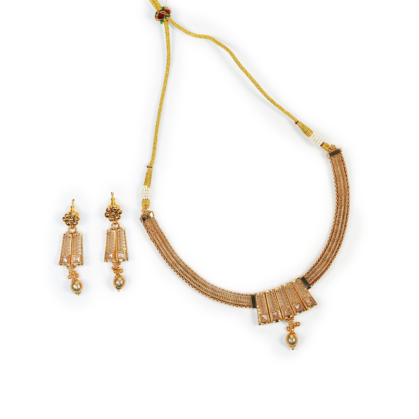 Aanura Gold Plated Layered Necklace & Earring Set