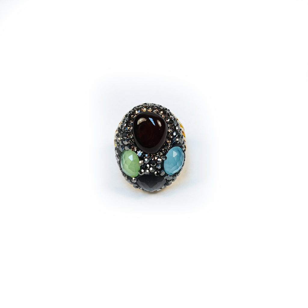 Aanura Gold Stainless Steel Multi-Stone Statement Ring