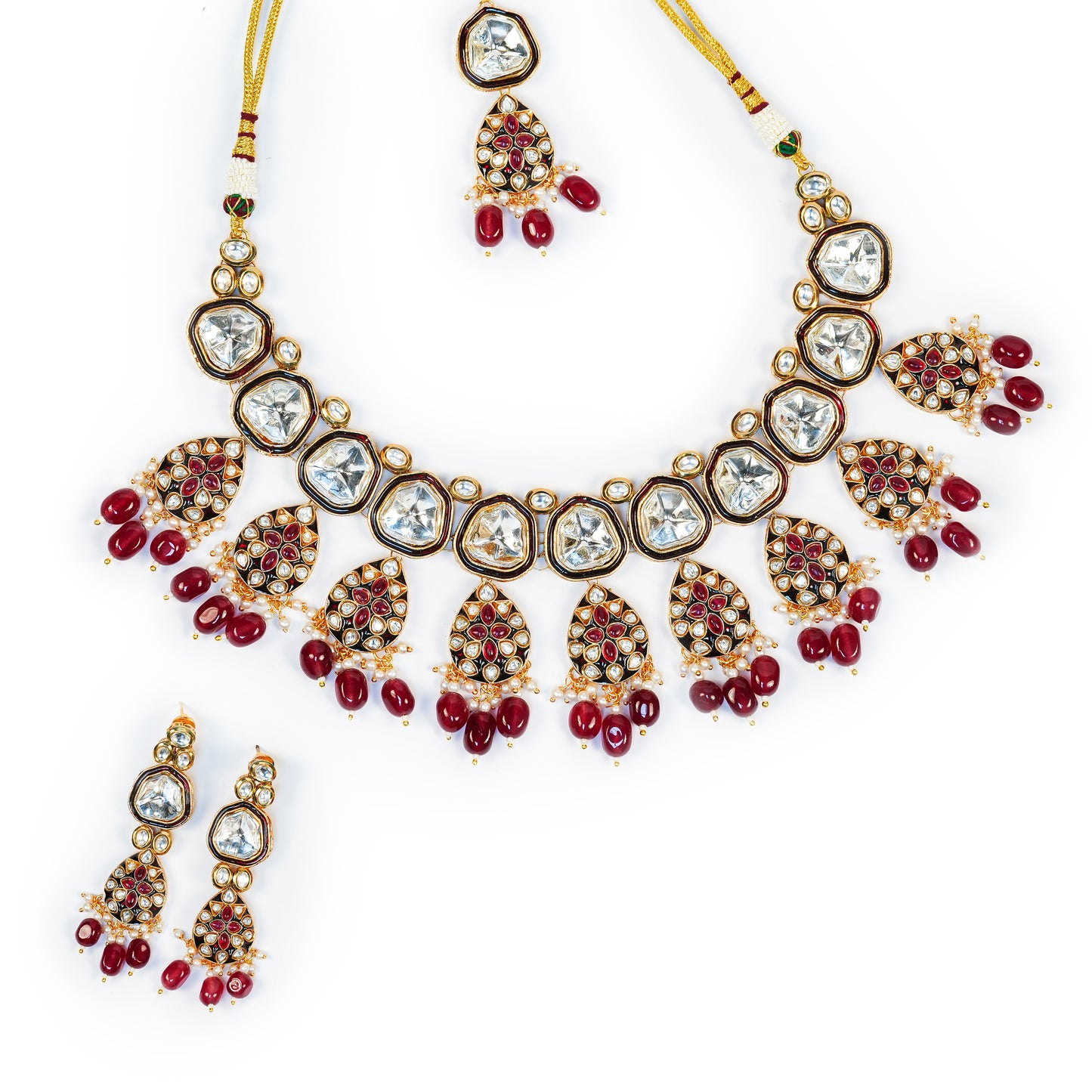 Aanura Gold Traditional Necklace Set With Earrings