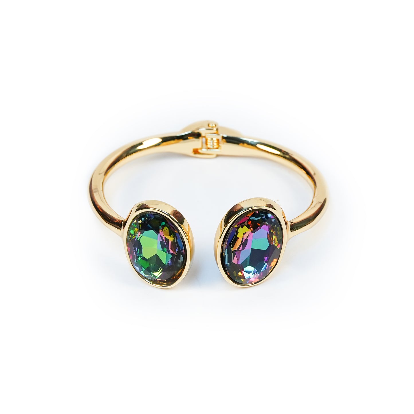 Aanura Gold Stainless Steel Dual-Stone Bangle Bracelet