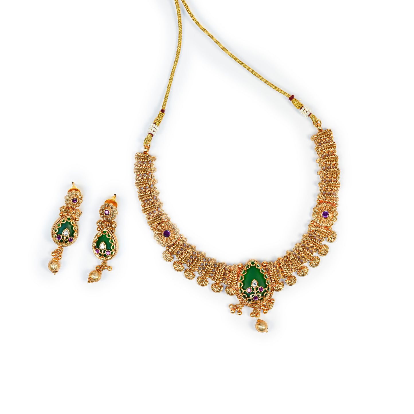 Aanura Gold Plated Emerald Aura Necklace Set