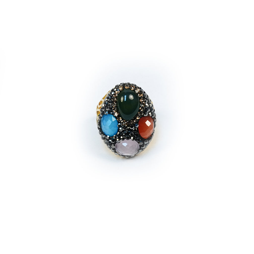Aanura Gold Stainless Steel Multi-Stone Statement Ring