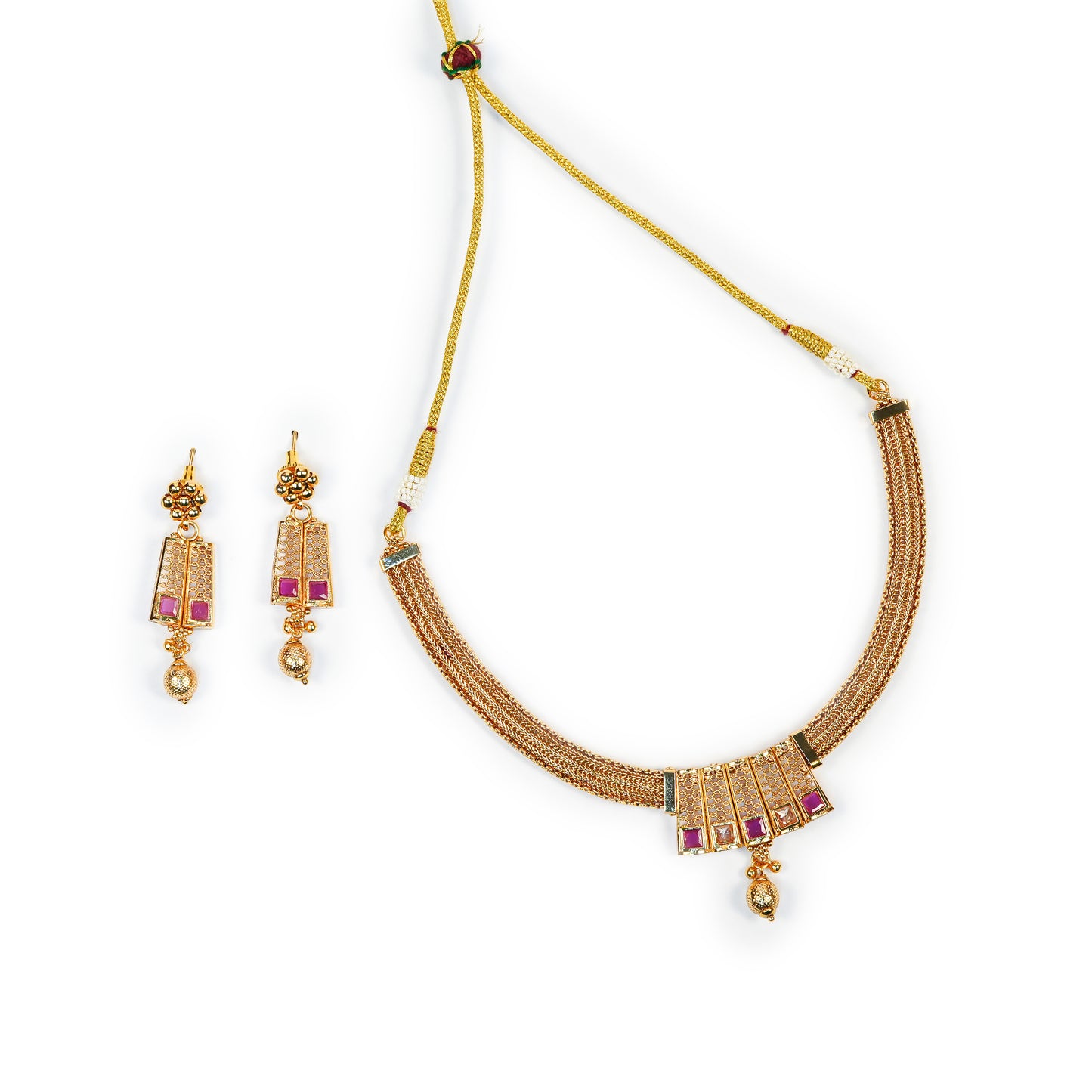 Aanura Gold Plated Layered Necklace & Earring Set