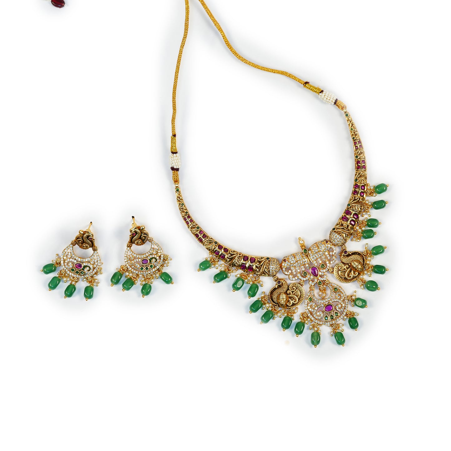 Aanura Gold Plated Temple Necklace & Earring Set