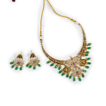 Aanura Gold Plated Temple Necklace & Earring Set