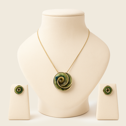 Aanura Spiral Green Rose Necklace & Earrings Set