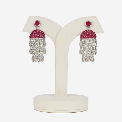 Aanura Red Dome Tassel Jhumka-Style Earrings