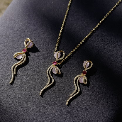Aanura Floral Bow Necklace & Earrings Set