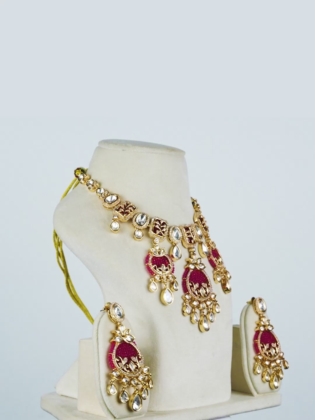 Aanura Green Beaded Kundan Necklace & Earrings Set