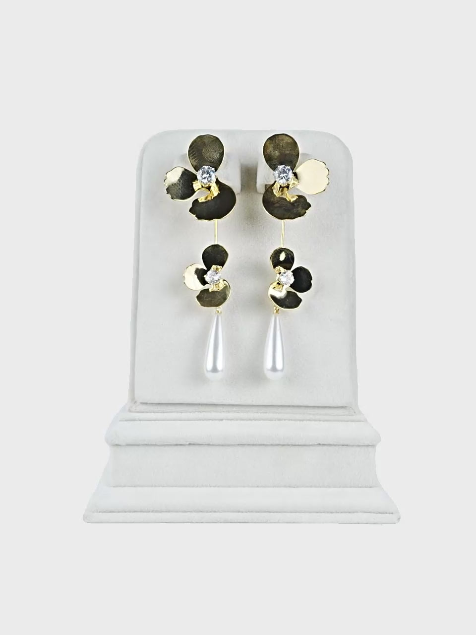 Aanura Double Floral Pearl Drop Earrings