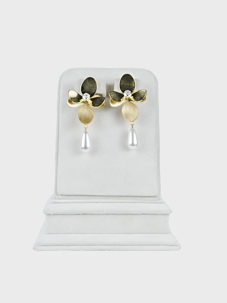 Aanura Pearl Drop Floral Gold Earrings