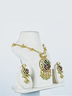 Aanura Peacock Motif Kundan Pendant Necklace Set