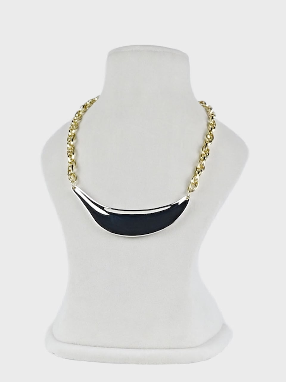 Aanura Bold Gold Chain Necklace with Silver Curve