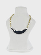 Aanura Bold Gold Chain Necklace with Silver Curve