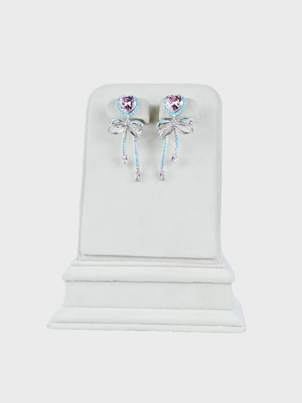 Aanura Pink Heart & Bow Crystal Drop Earrings