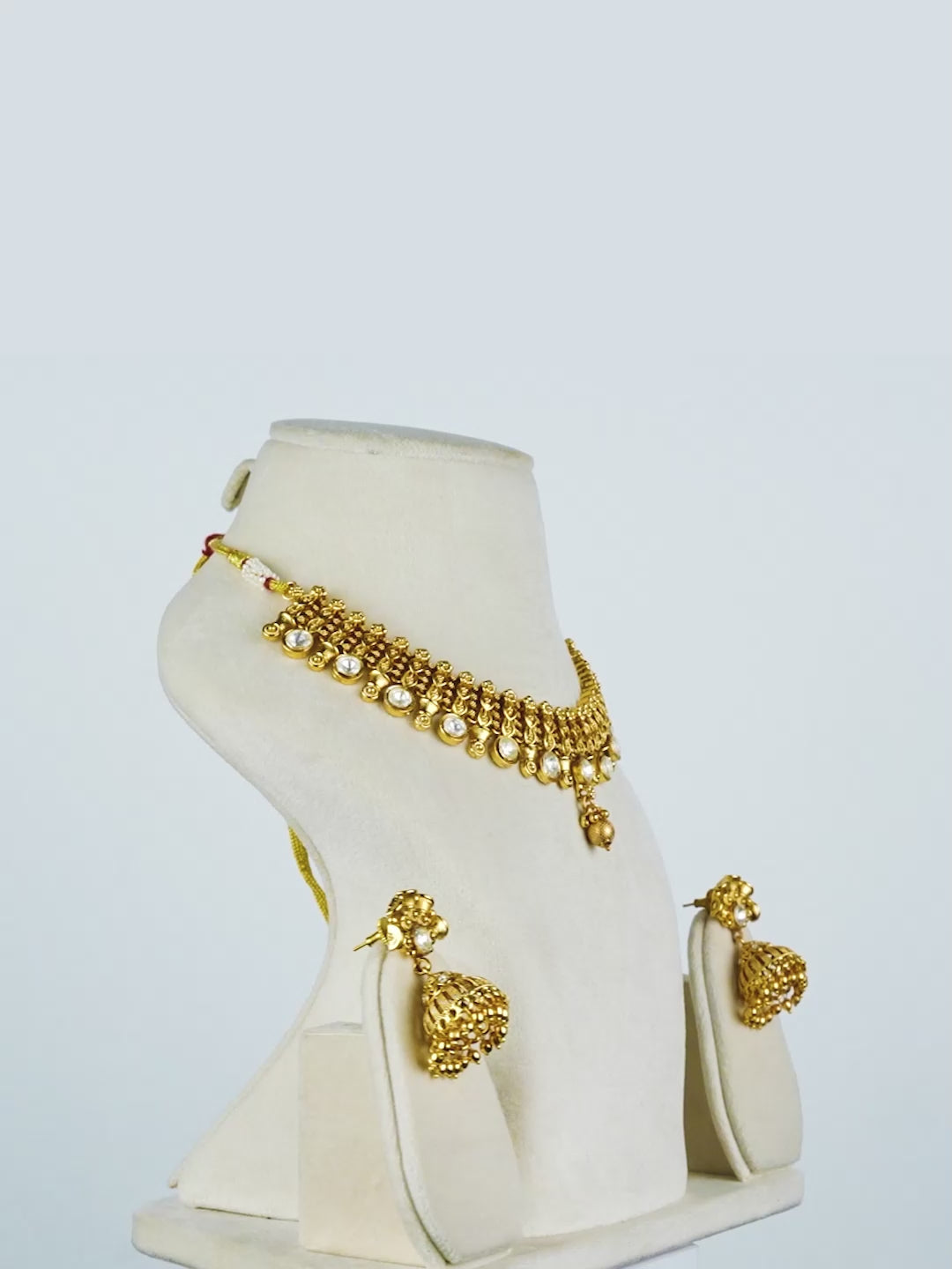 Aanura Gold-Plated Kundan Necklace & Earrings Set