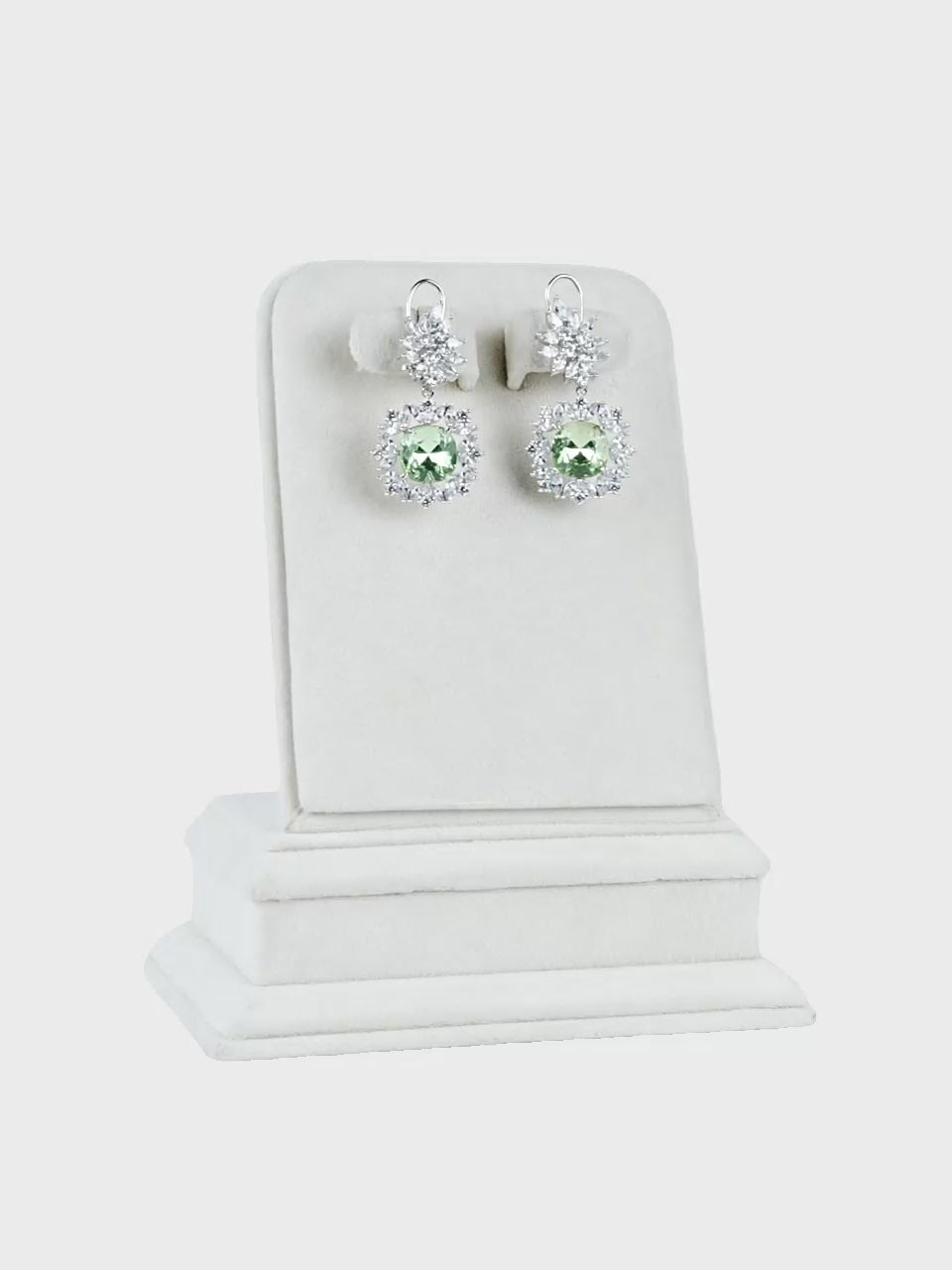Aanura Silver Green Crystal Halo Drop Earrings