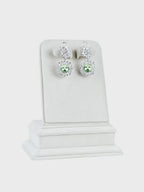 Aanura Silver Green Crystal Halo Drop Earrings