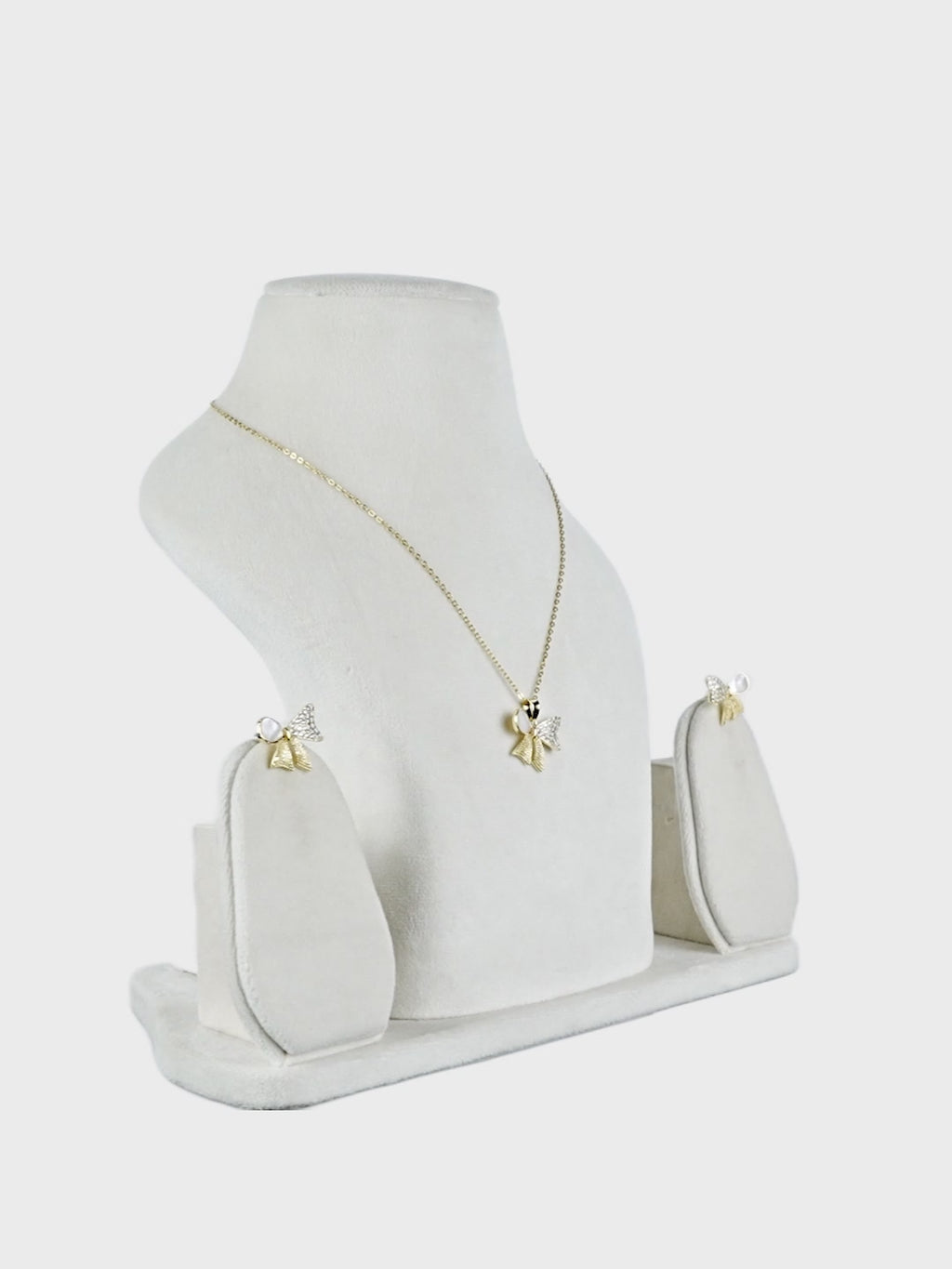 Golden Bow Pearl Necklace & Earrings Set