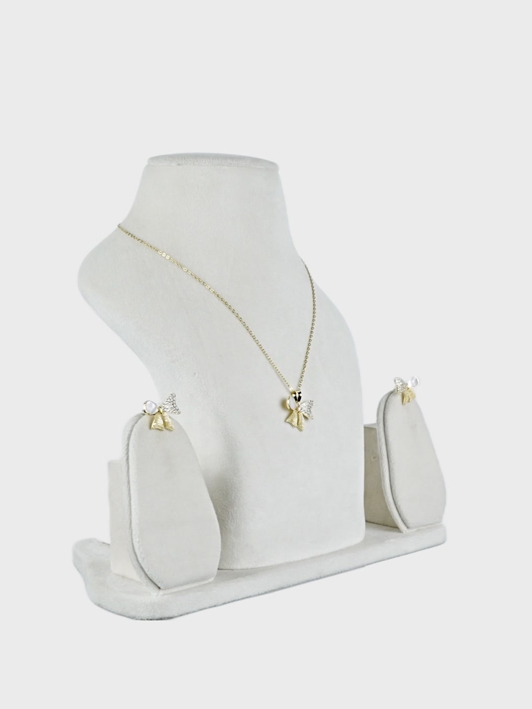 Golden Bow Pearl Necklace & Earrings Set