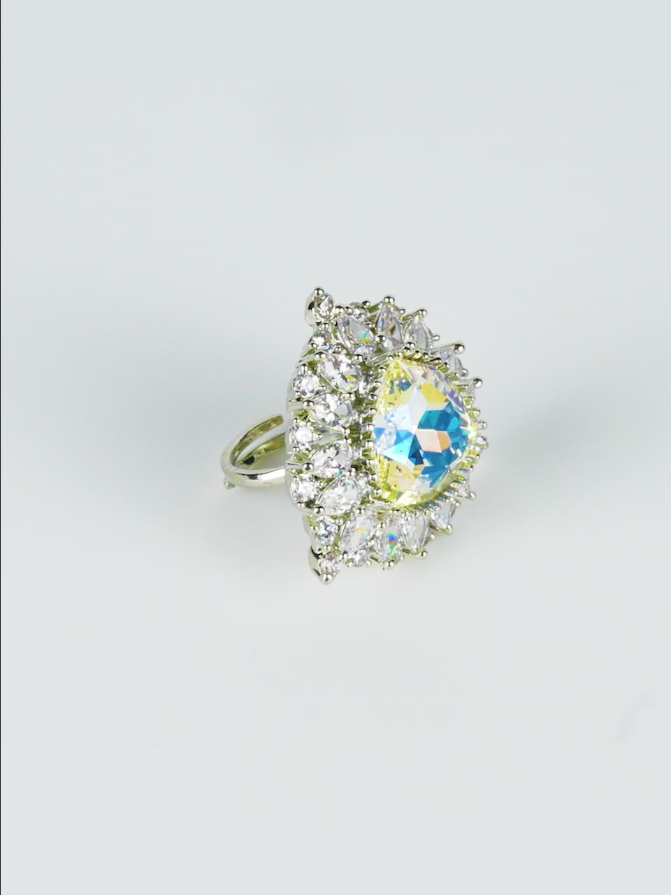 Rhodium Plated Red Oval Halo Anti-Tarnish Waterproof Ring