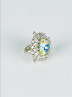 Rhodium Plated Red Oval Halo Anti-Tarnish Waterproof Ring