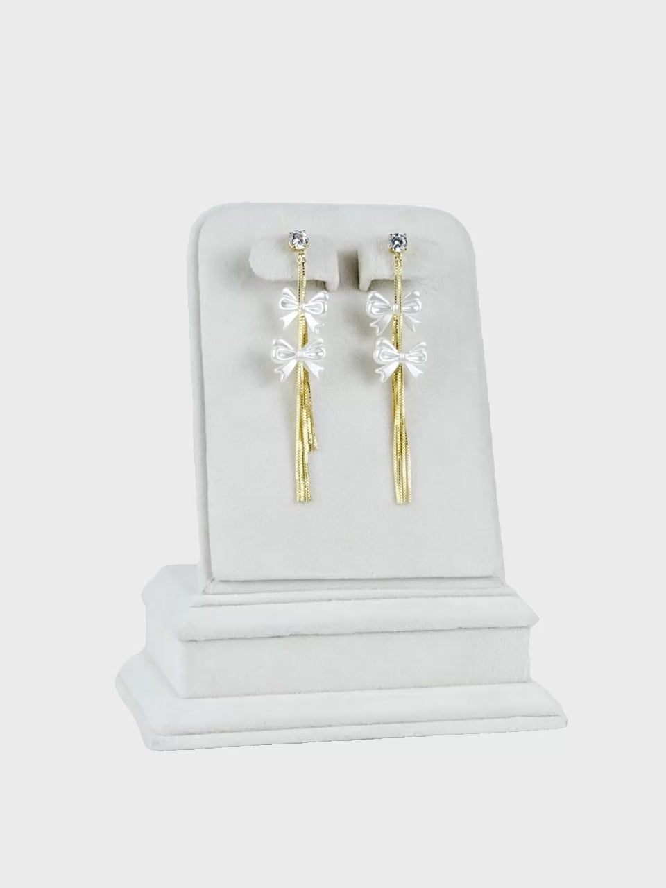 Aanura Pearl Bow Tassel Gold Drop Earrings