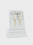 Aanura Pearl Bow Tassel Gold Drop Earrings