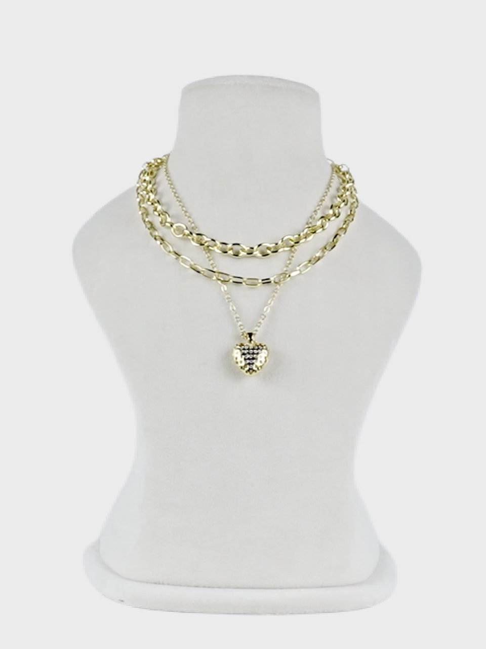 Aanura Layered Gold Chain Necklace with Waffle Heart Pendant