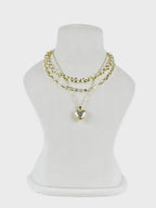 Aanura Layered Gold Chain Necklace with Waffle Heart Pendant
