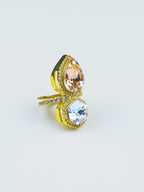 Dual Gem Open Band Anti-Tarnish Waterproof Steel Ring
