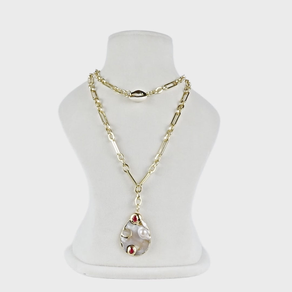 Aanura Double Layer Gold Chain Necklace with Shell