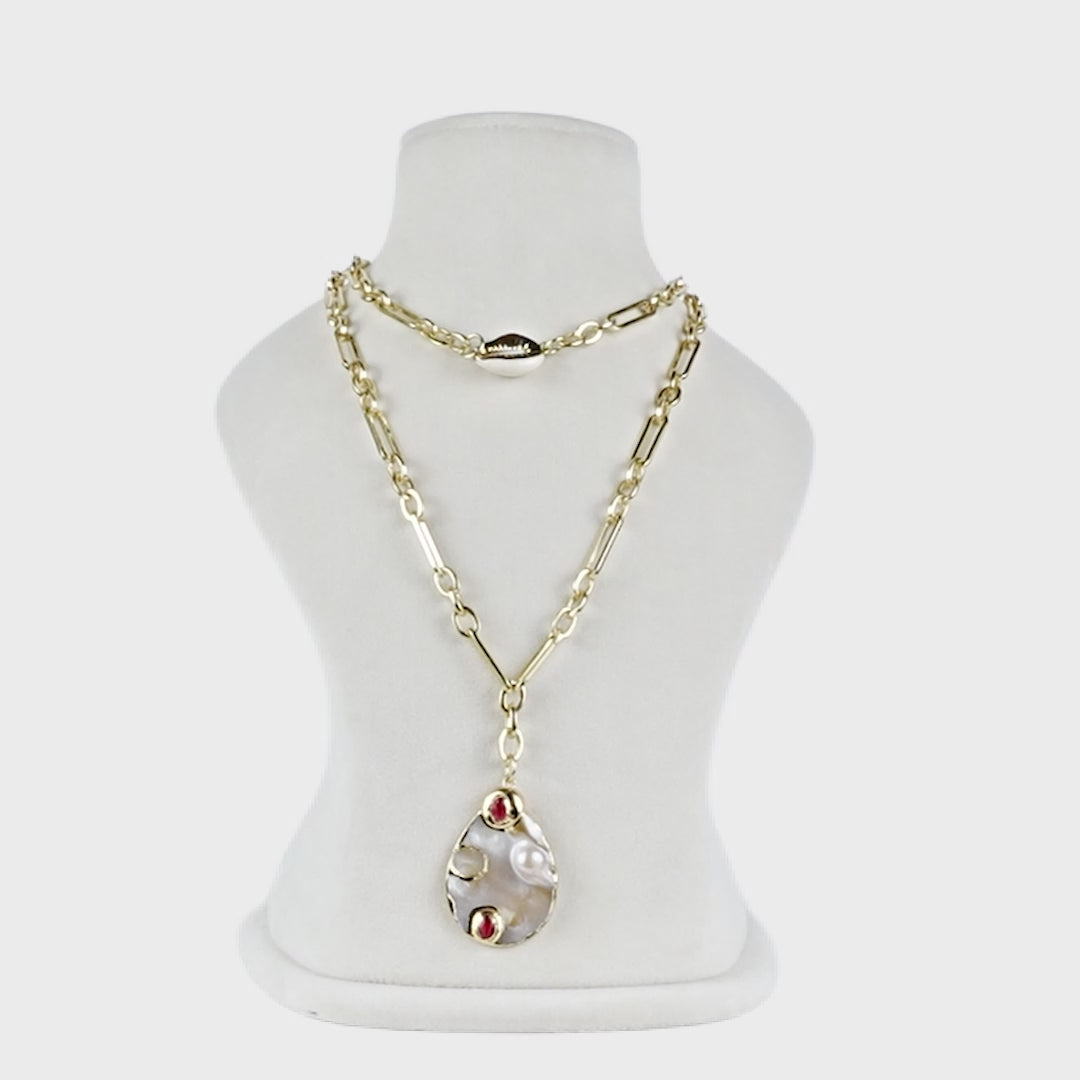 Aanura Double Layer Gold Chain Necklace with Shell
