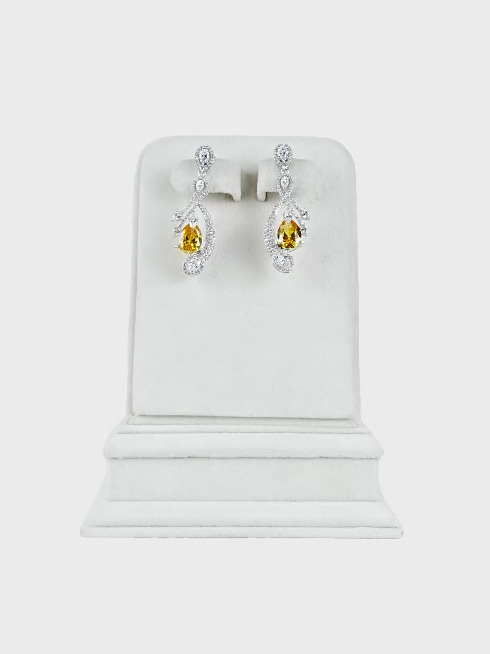 Aanura Silver Yellow Teardrop Crystal Drop Earrings