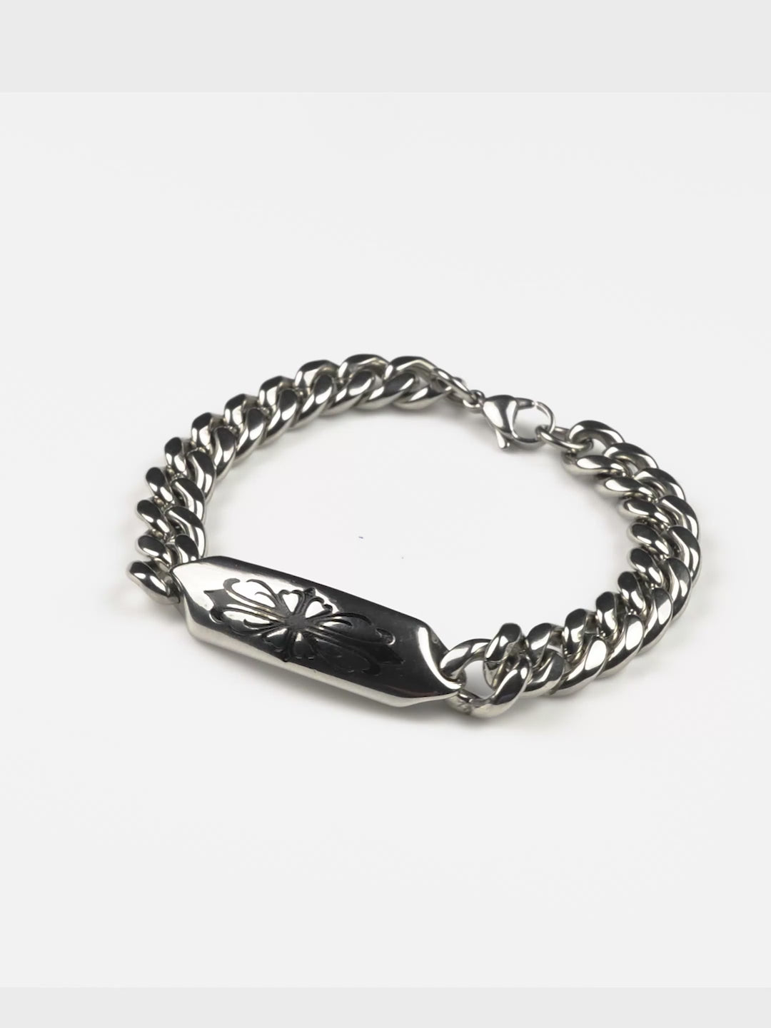 Silver Rhodium-Plated Shadow Link Waterproof Stainless Steel Bracelet for Men