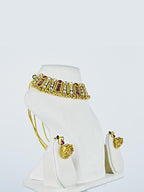 Aanura Antique Gold Ruby & White Stone Choker Set