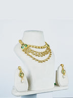 Aanura Layered Gold Necklace Set with Pearl Drop Earrings
