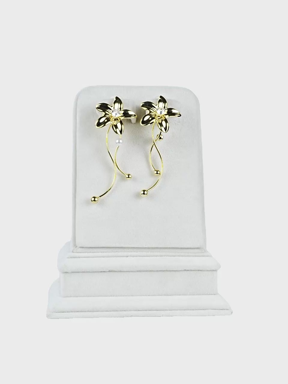 Aanura Crystal Pearl Floral Long Drop Earrings