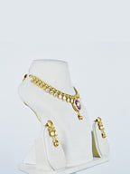 Aanura Ruby Beaded Kundan Necklace with Earrings