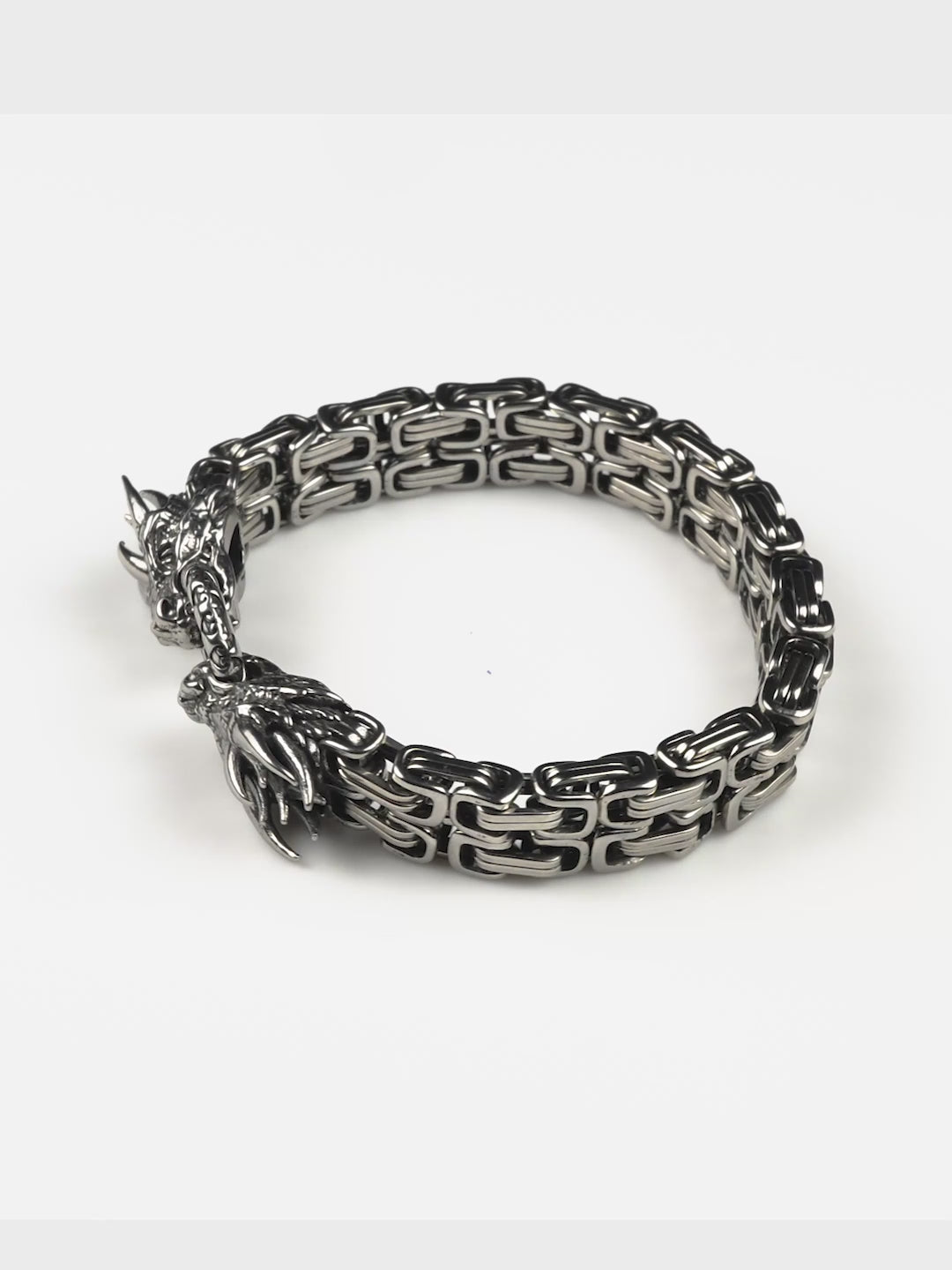 Silver Rhodium-Plated Dragon Claw Anti-Tarnish Stainless Steel Bracelet for Men