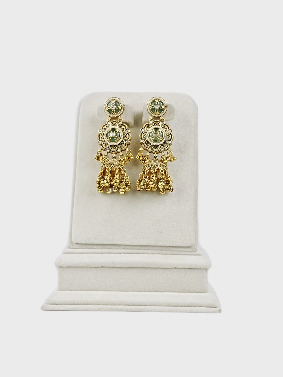 Aanura Green Enamel Antique Floral Earrings